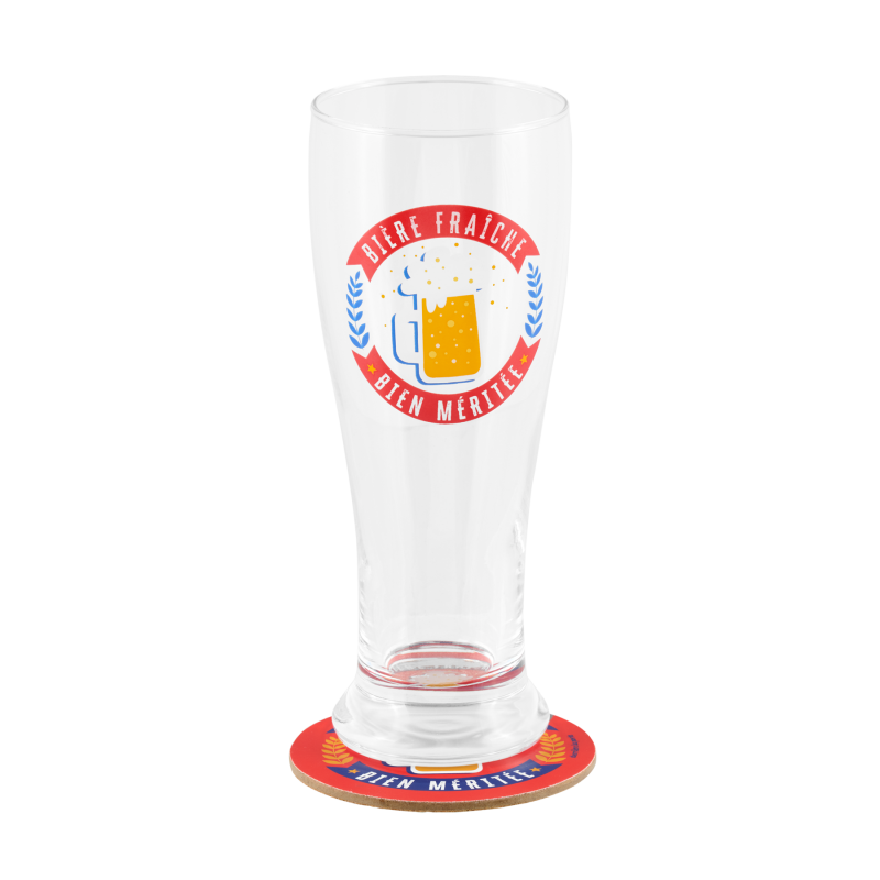 Verre à bière + dessous de verre (+ boîte) Bière fraîche MODÈLE BOCK